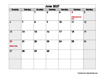 June 2027 Printable Calendar