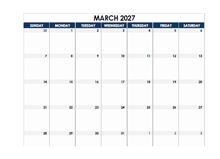 March 2027 Blank Calendar