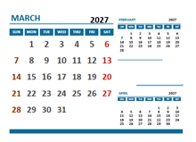 March 2027 Excel Calendar with Holidays