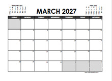 March 2027 Calendar Excel