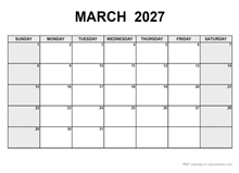 March 2027 PDF Calendar
