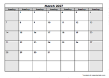 March 2027 Printable Calendar