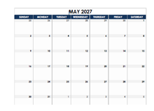 May 2027 Blank Calendar