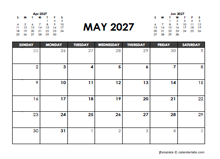 May 2027 Calendar Free Printable