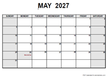 May 2027 PDF Calendar