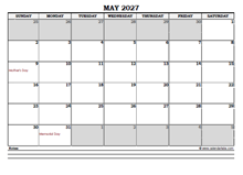 May 2027 Planner Excel