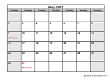 May 2027 Printable Calendar