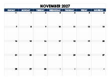 November 2027 Blank Calendar