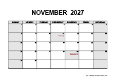 November 2027 PDF Calendar