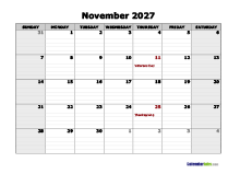 November 2027 Calendar Word