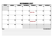 November 2027 Planner Excel