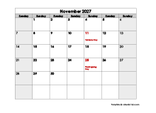 November 2027 Printable Calendar