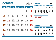 October 2027 Excel Calendar with Holidays