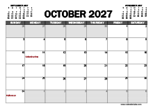 October 2027 Calendar Excel