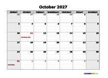 October 2027 Calendar Word