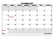 October 2027 Planner Excel