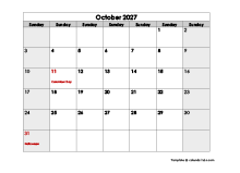 October 2027 Printable Calendar