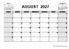 Printable August 2027 Calendar PDF