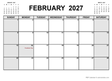 Printable February 2027 Calendar PDF
