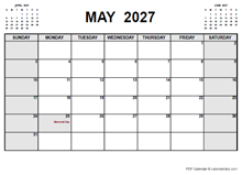 Printable May 2027 Calendar PDF