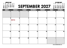 September 2027 Calendar Excel