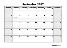 September 2027 Calendar Word