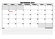 September 2027 Planner Excel