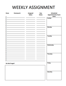 Free Weekly Assignment Planner