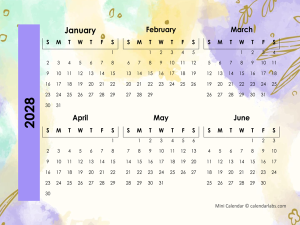 2-Page Mini Calendar 2028 Printable