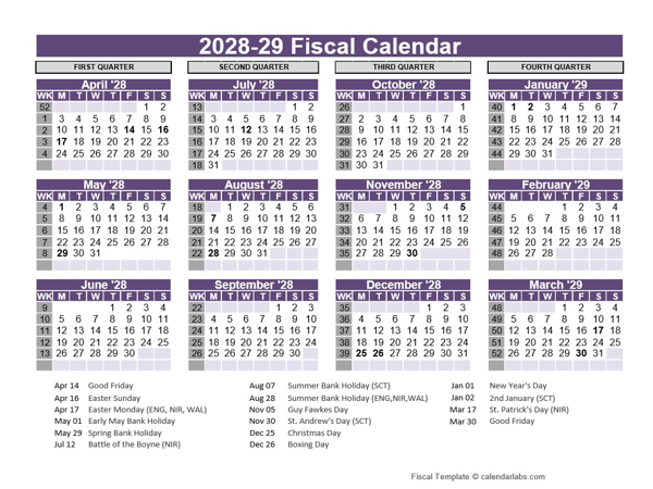UK Fiscal Calendar Template 2028-2029