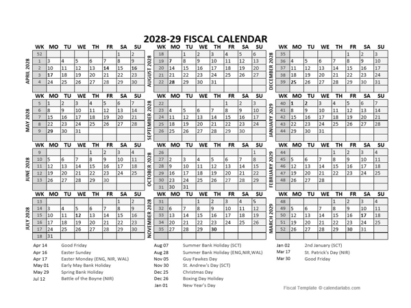 2028 Fiscal Calendar Template Starts At April