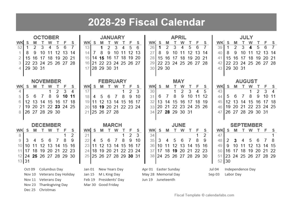 2028-2029 Fiscal Year Quarters Template