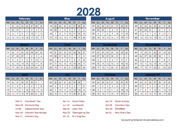 2028 Accounting Calendar 4-5-4