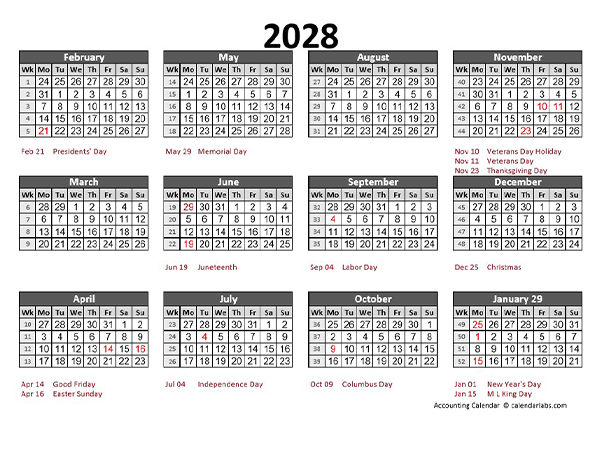 2028 Accounting Calendar 5-4-4