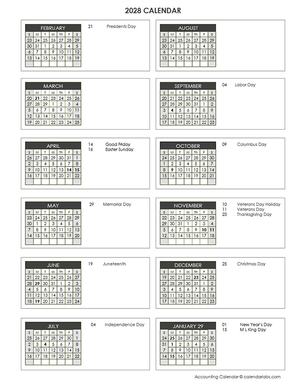 2028 Accounting Close Calendar 4-4-5