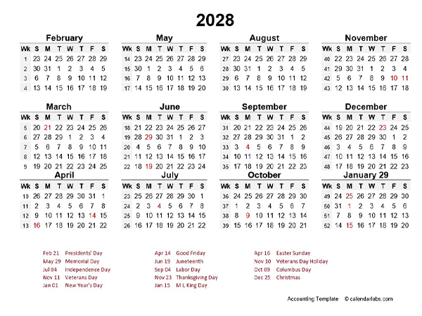 2028 Accounting Period Calendar 4-4-5
