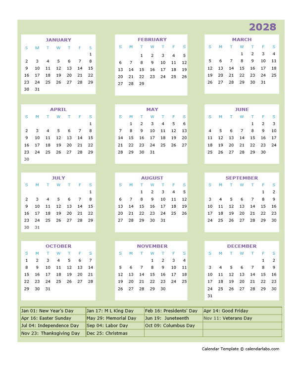 2028 Annual Calendar Design Template