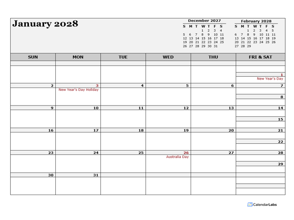 2028 Australia Calendar For Vacation Tracking