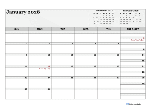 2028 Blank Three Month Calendar