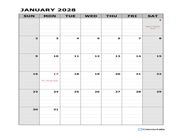 2028 Blank Daily Planner