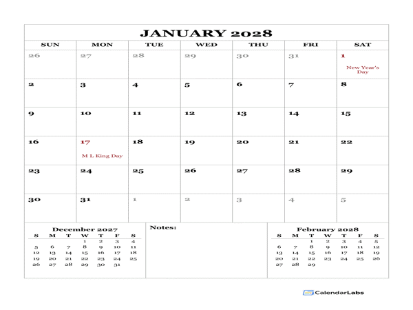 2028 Blank Monthly Planner
