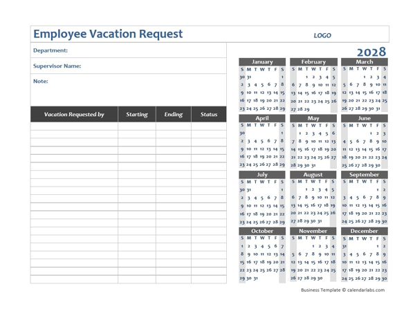 2028 Business Employee Vacation Request