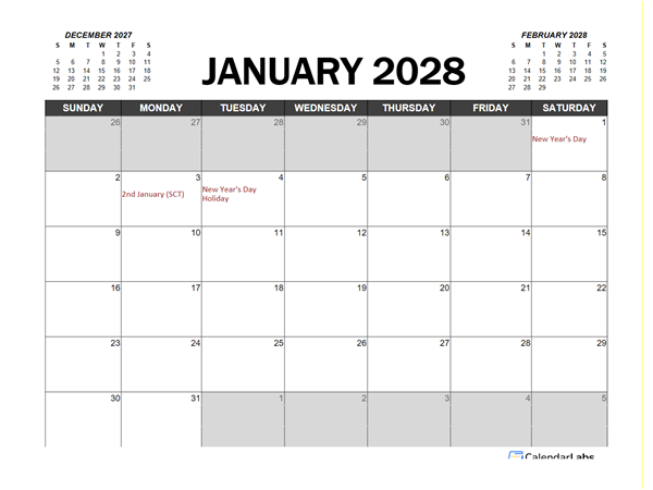2028 Calendar Planner UK Excel