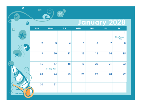 2028 Calendar Template In Colorful Design