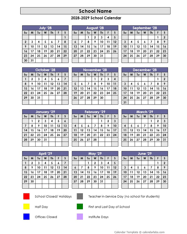 2028 Customizable Yearly Jul-Jun Calendar