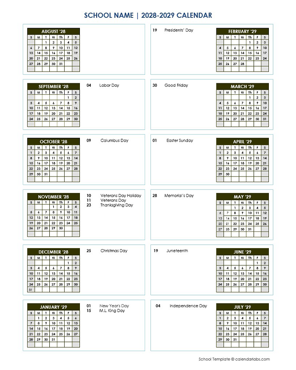 2028 Editable Yearly Calendar Aug-July