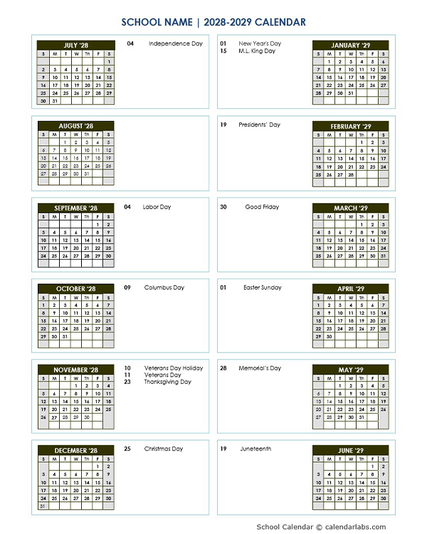 2028 Editable Yearly Calendar Jul-Jun