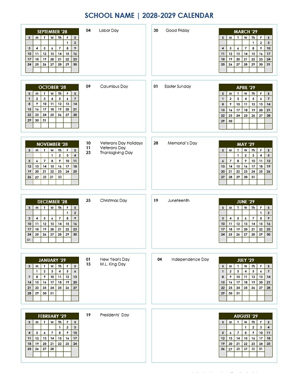 2028 Editable Yearly Calendar Sep-Aug