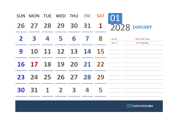 2028 Excel Calendar For Vacation Tracking