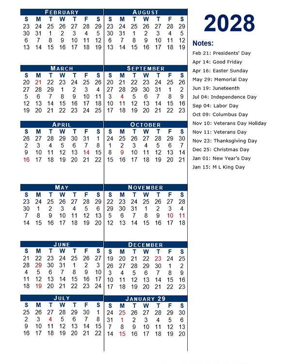 2028 Fiscal Period Calendar 4-4-5